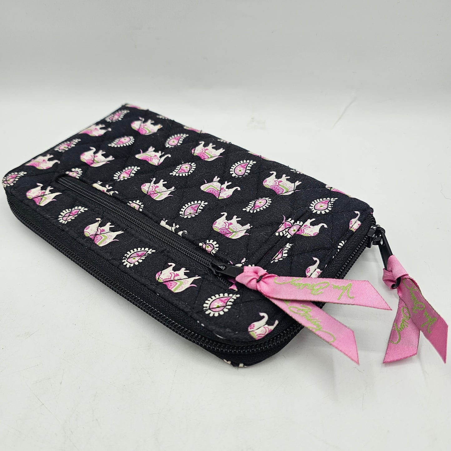 Vera Bradley Pink and Black Elephant Design Wristlet Wallet