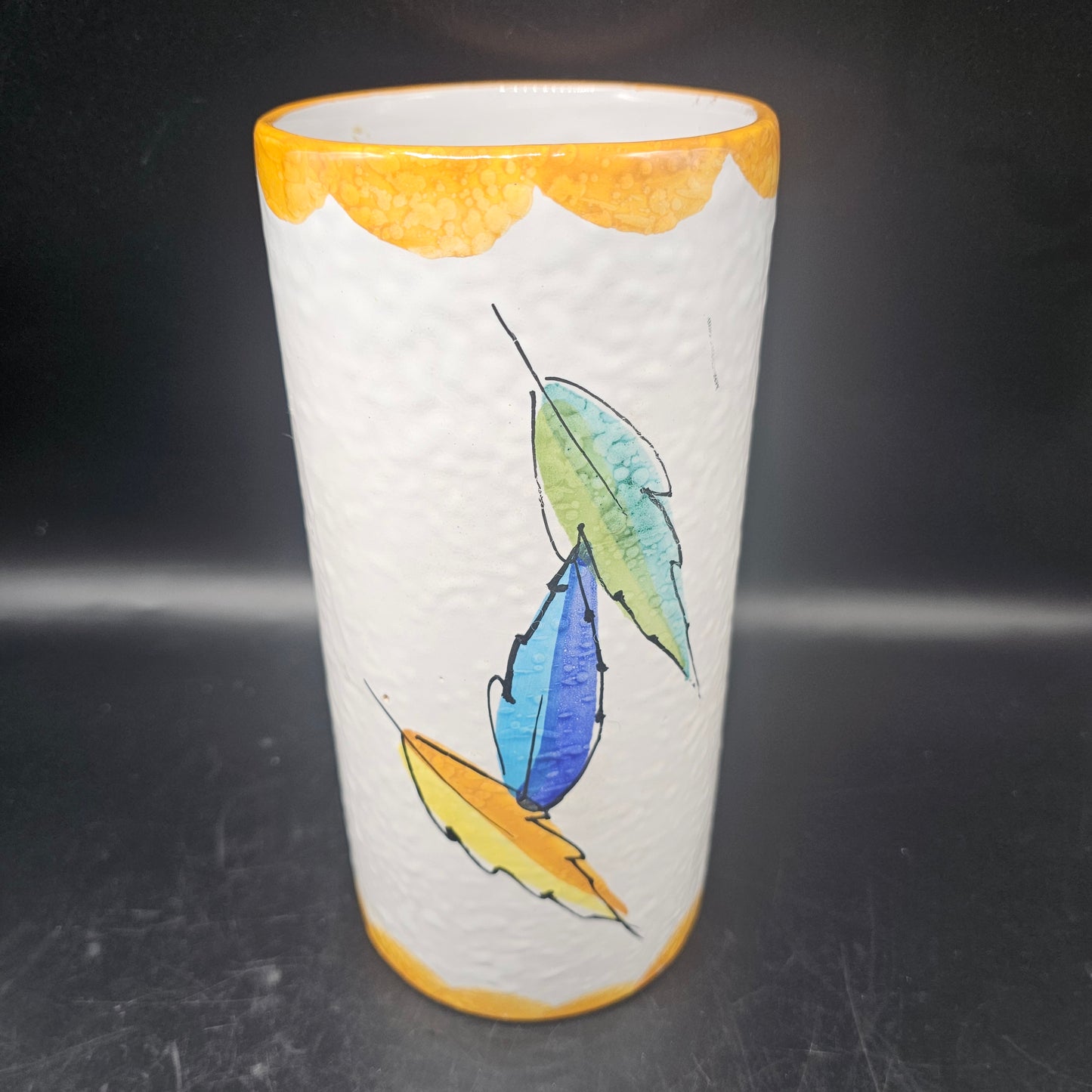 Vintage Italian Pottery Vase with Leaves