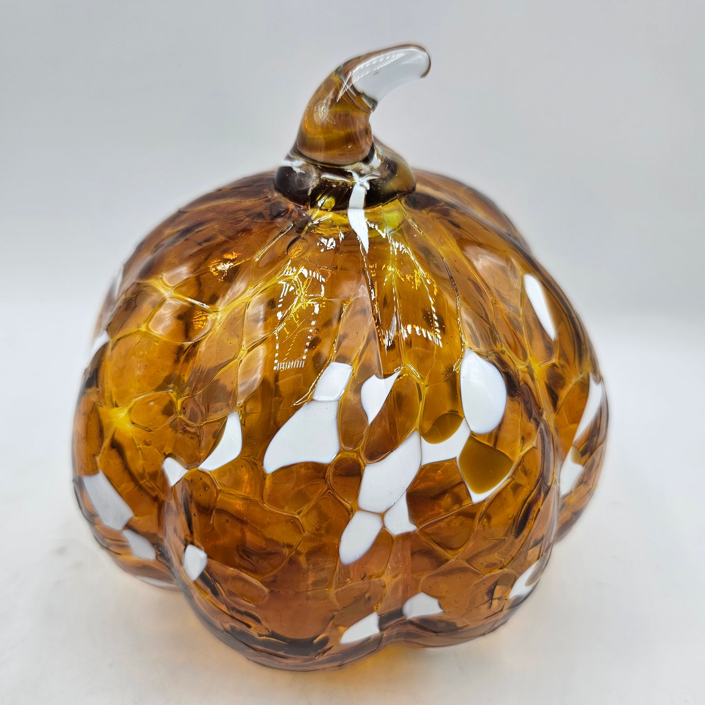 Art Glass Pumpkins Huta Szkla Rogi Polish Intarsia Honey Amber Set Of 2