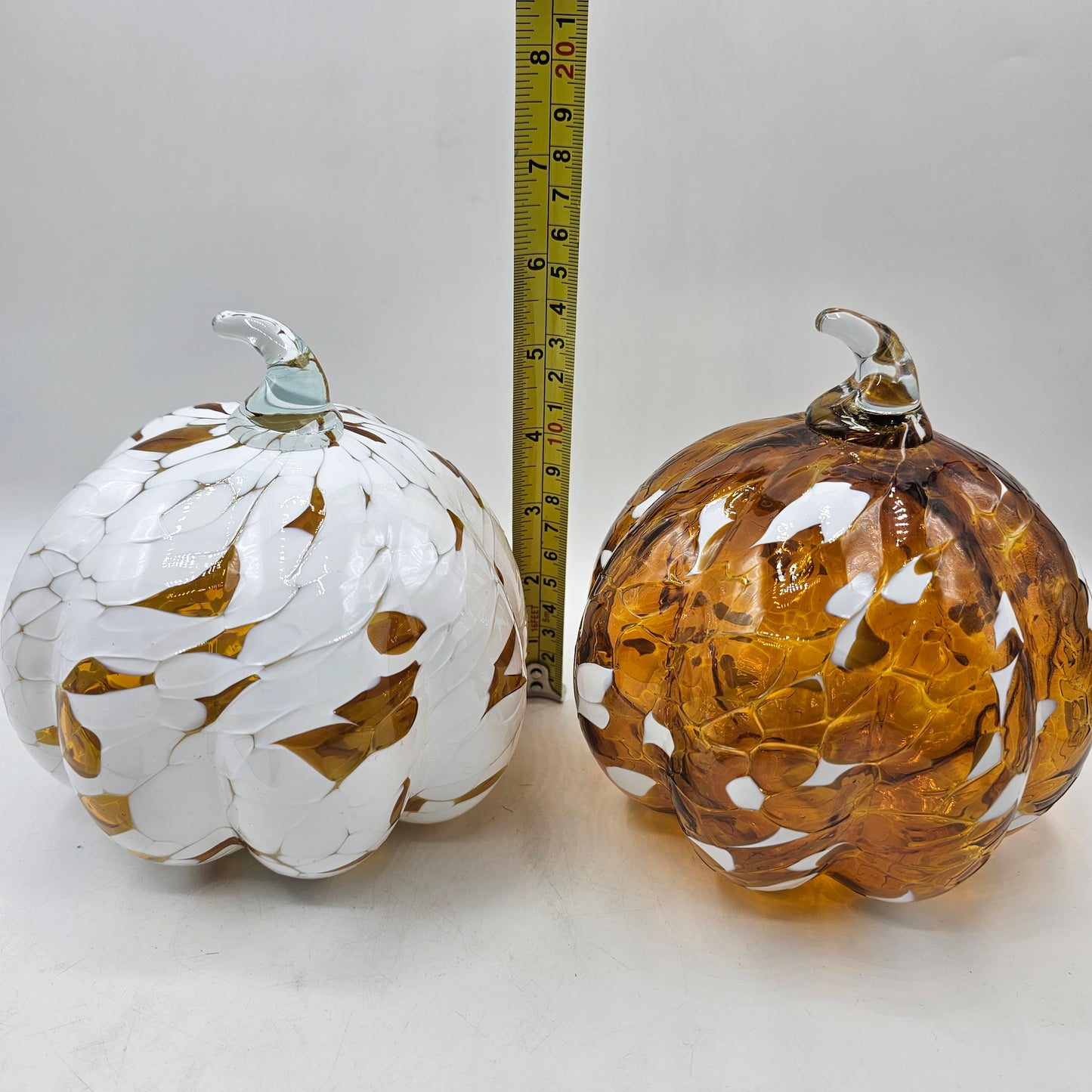 Art Glass Pumpkins Huta Szkla Rogi Polish Intarsia Honey Amber Set Of 2