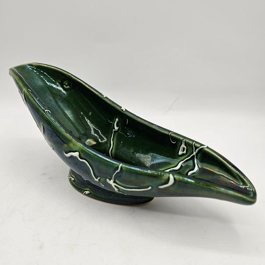 Vintage Green with White Swirl Boat Candy Dish