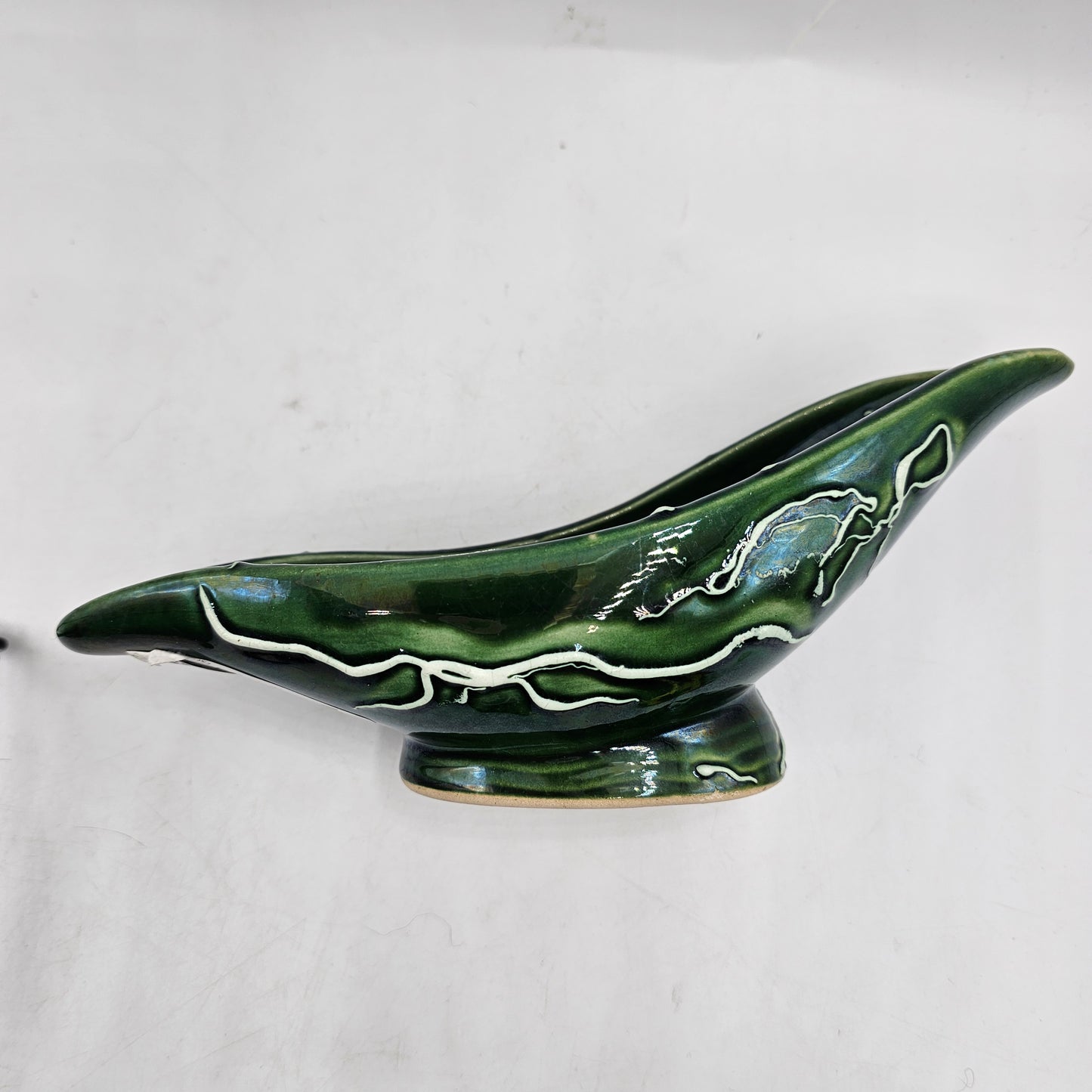 Vintage Green with White Swirl Boat Candy Dish