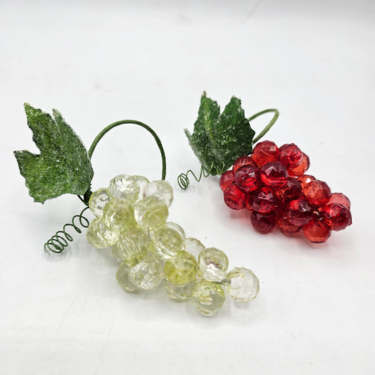 Set of 2 Grape Cluster Christmas Tree Ornaments - Red and Grape Green