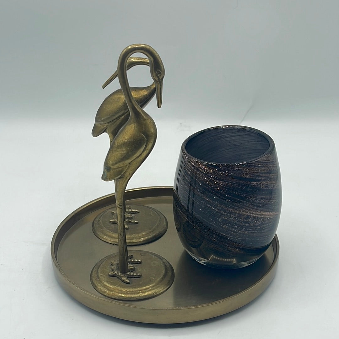 Brass Cranes with Mikasa Glass Tea Light and Brass Base