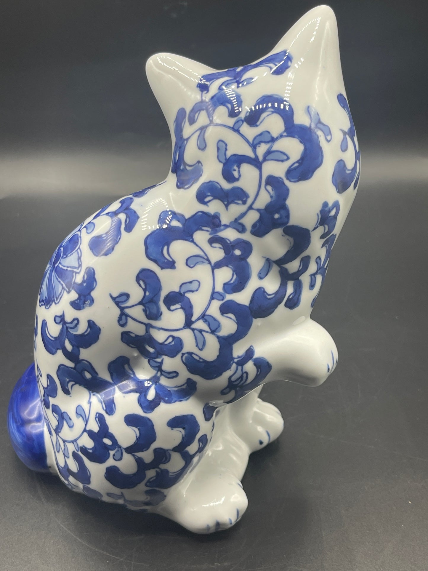 Blue and White Calico Cat Figurine