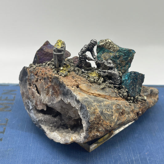 Geode with Pewter Miner Diorama