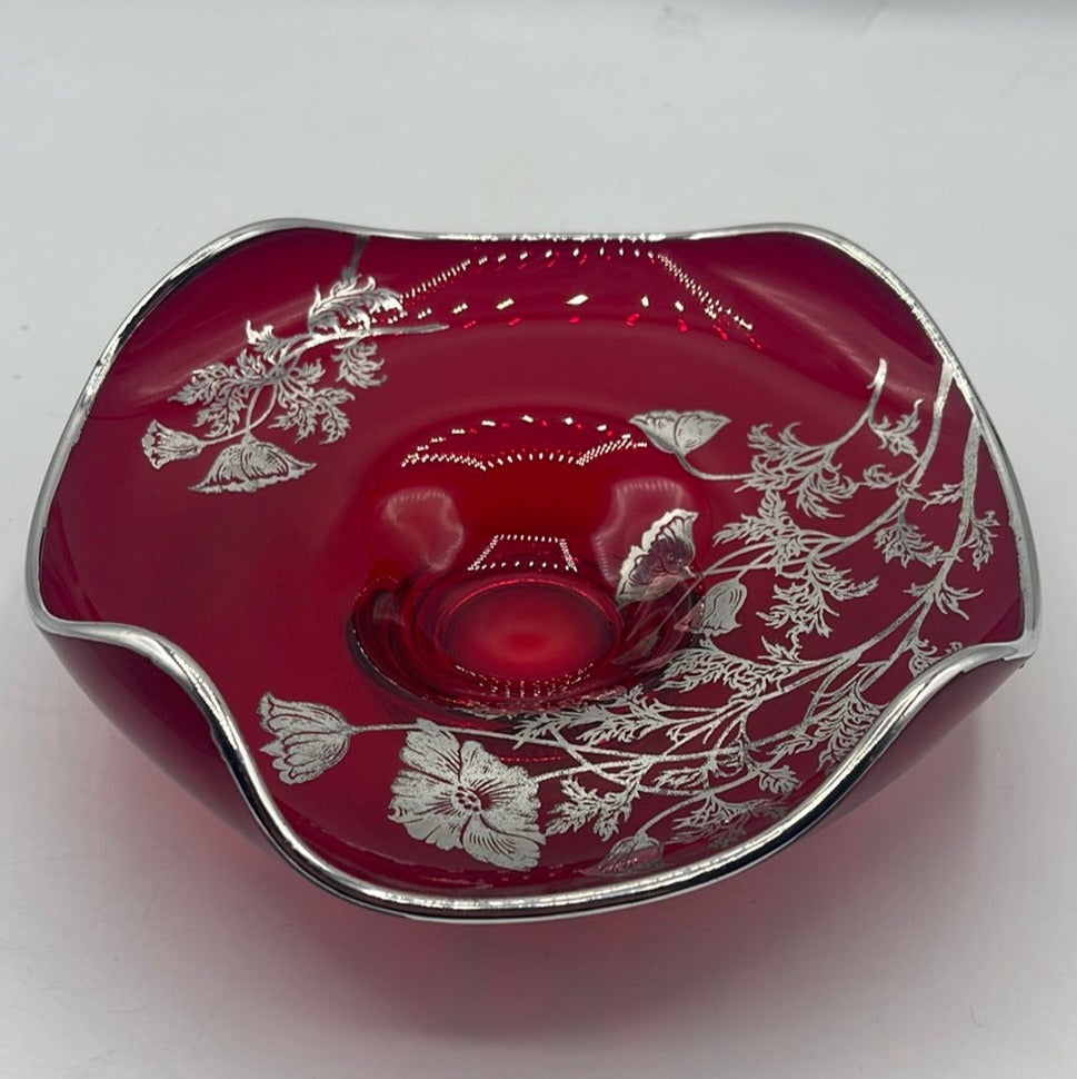 Viking Ruby Red Dish with Sterling Silver Overlay