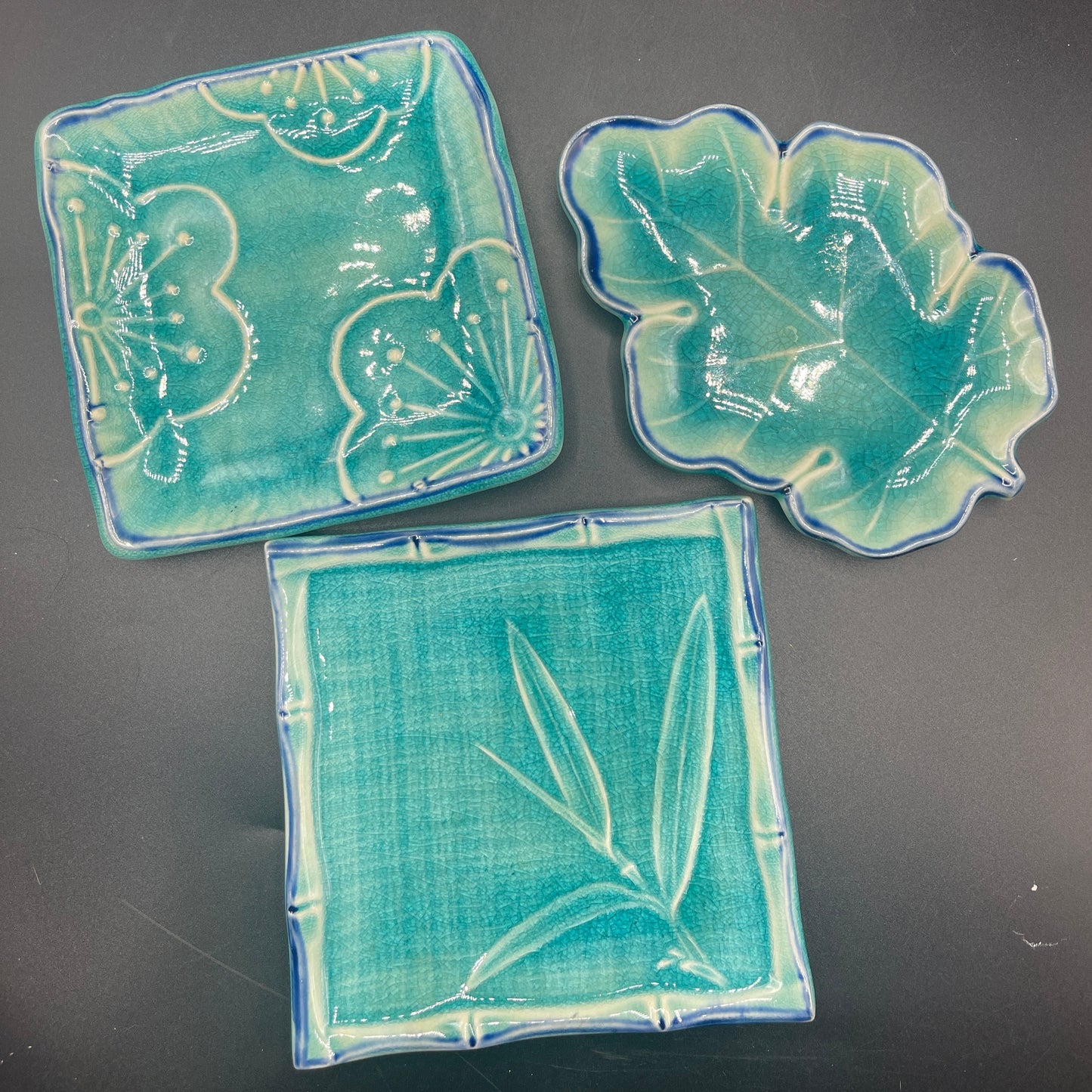 Asian Blue Trinket Dishes - set of 3