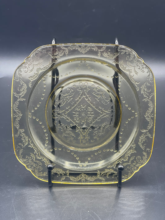 Vintage Depression Glass Plate - Madrid Pattern in Yellow