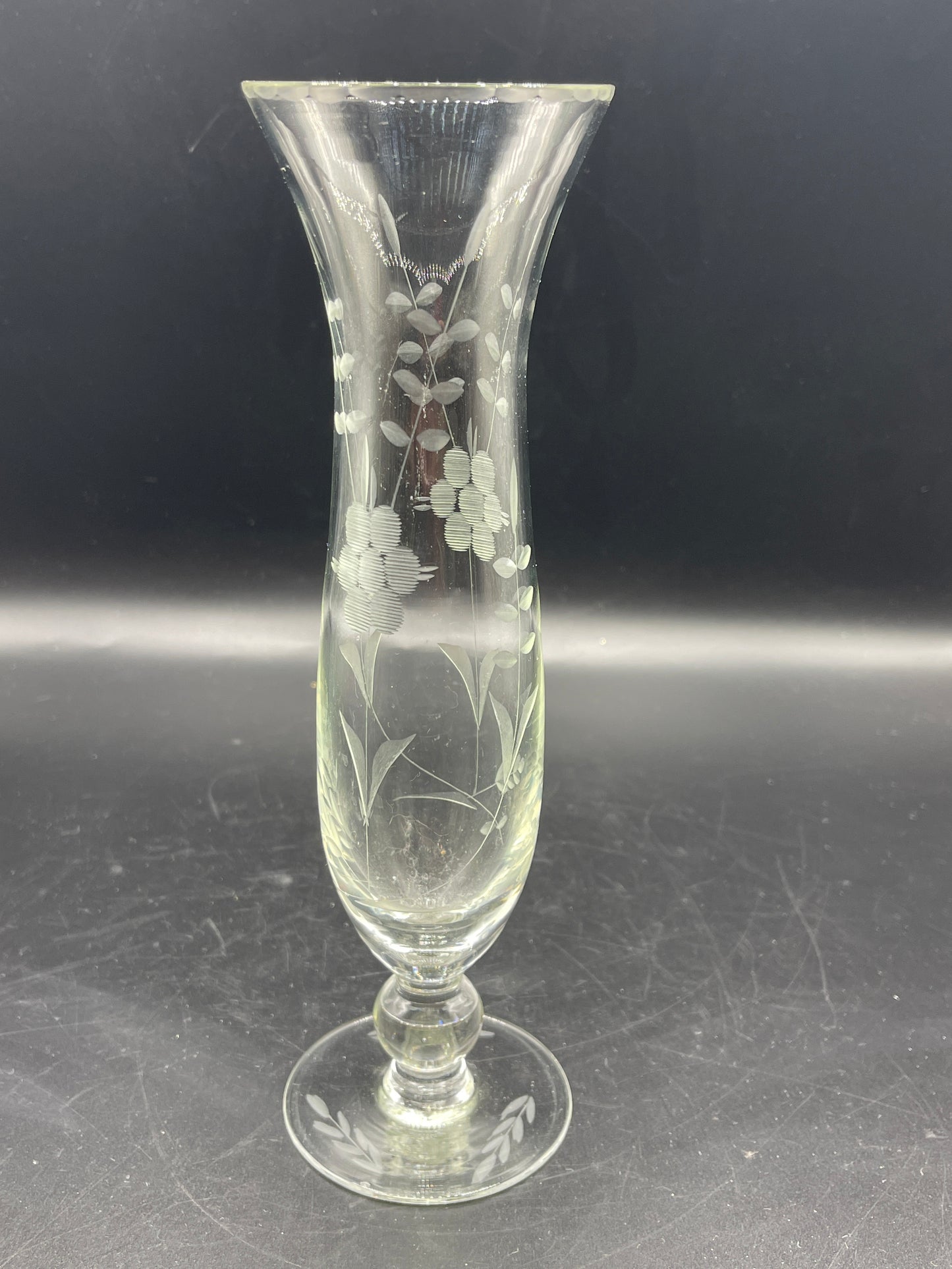 Vintage Etched Clear Bud Vase