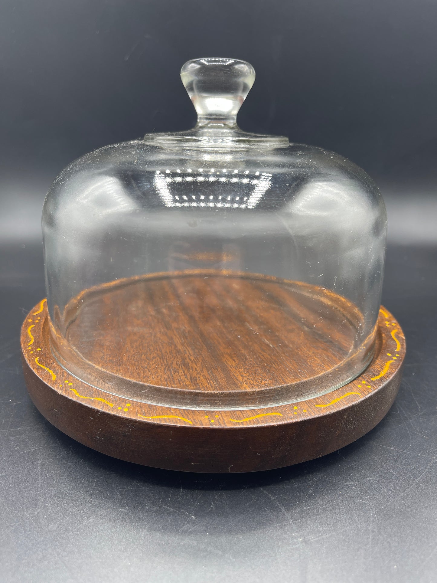 Vintage Glass Cloche with Painted Wooden Base