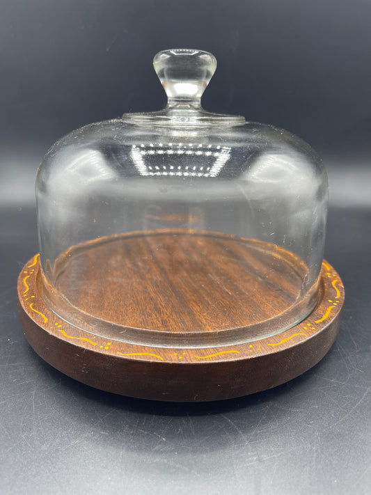 Vintage Glass Cloche with Painted Wooden Base