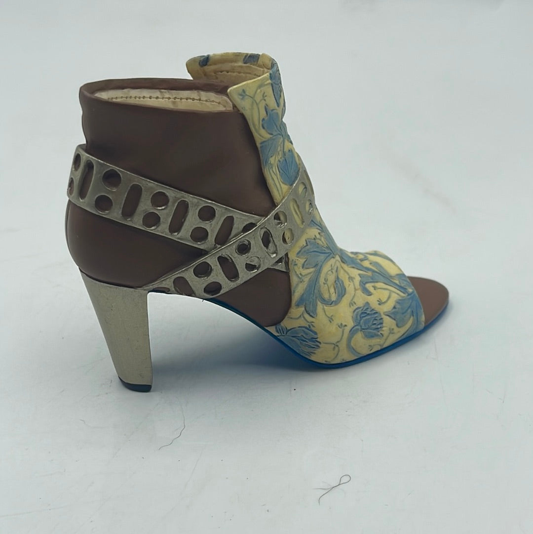 "Just the Right Shoe" Ceramic Brown with Blue and Yellow Shoe