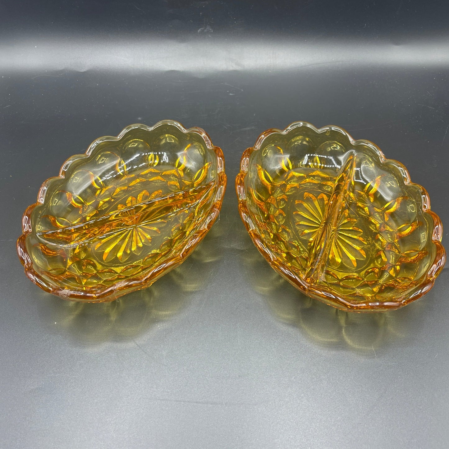 Honey Gold Indiana Glass Divided Dishes - Set of 2