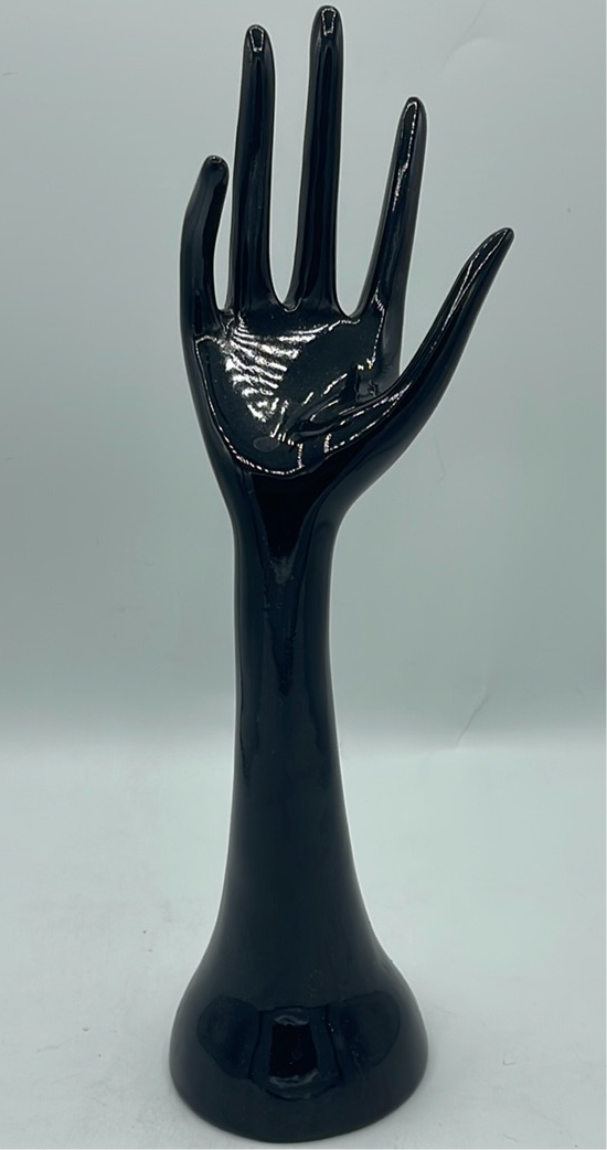 Midcentury Glossy Black Ceramic Hand Jewelry Display