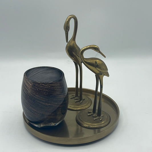 Brass Cranes with Mikasa Glass Tea Light and Brass Base