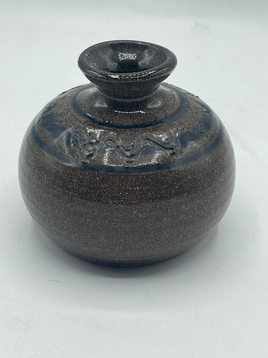 Art Pottery Glazed Vase Brown with Blue