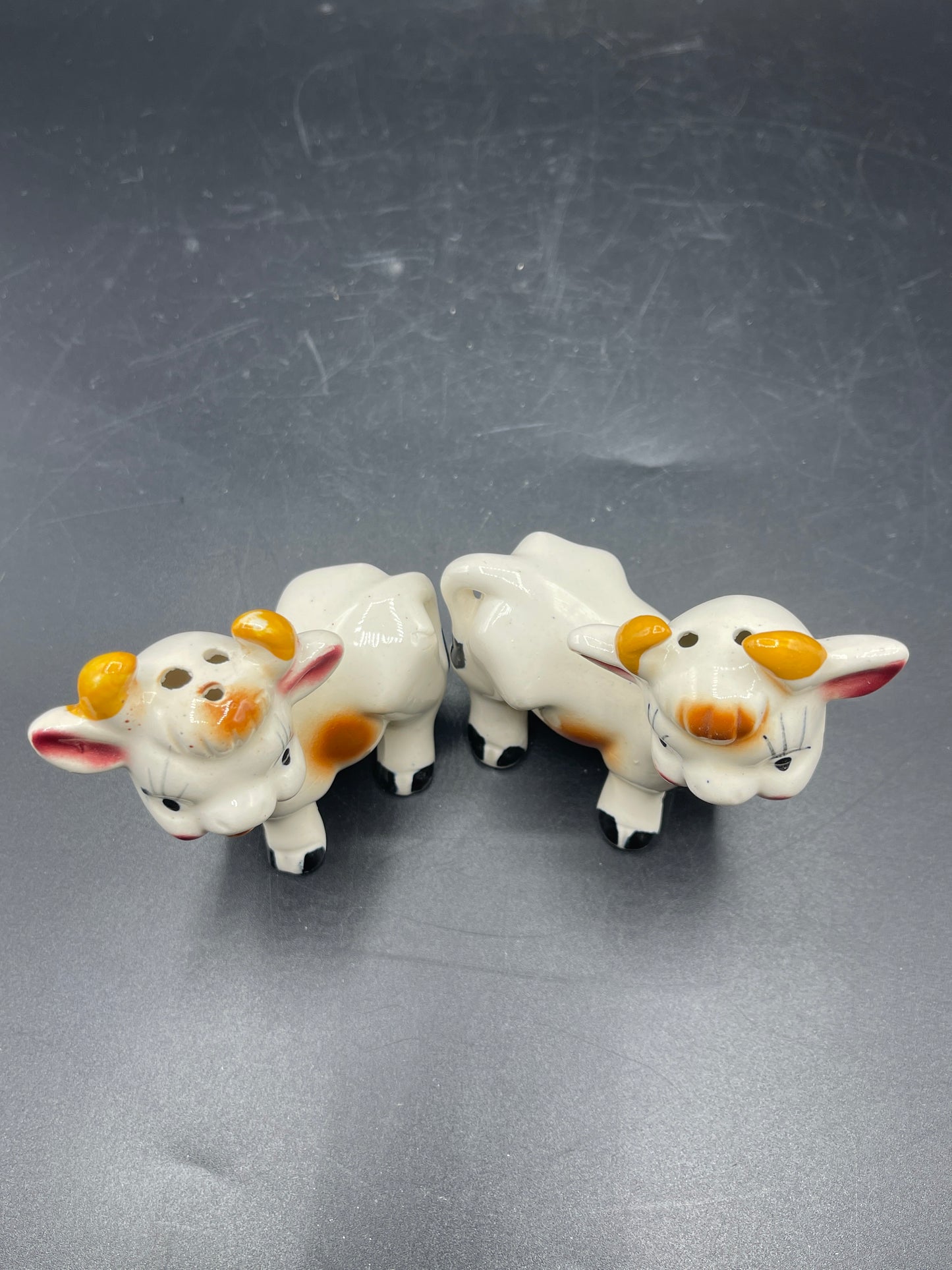 Vintage Ceramic Cow Creamer and Salt and Pepper Shaker Set