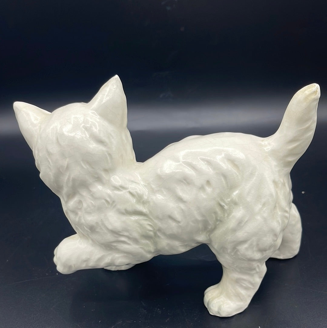 Vintage White Ceramic Kitten Figurine