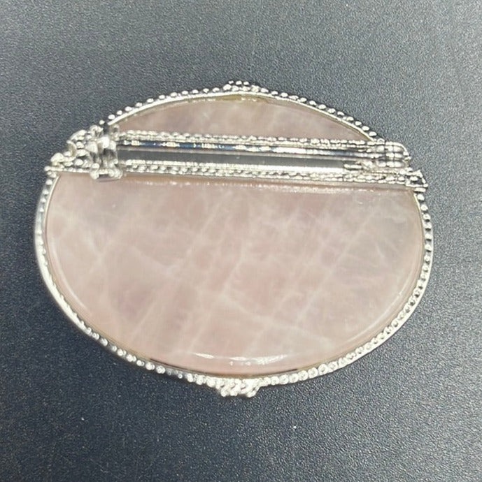 Rose Quartz Silver Tone Brooch