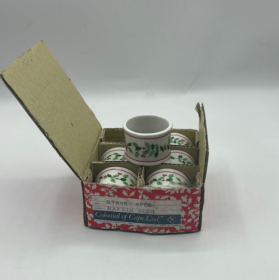 Colonial of Cape Cod Ceramic Christmas Napkin Rings -Set of 6