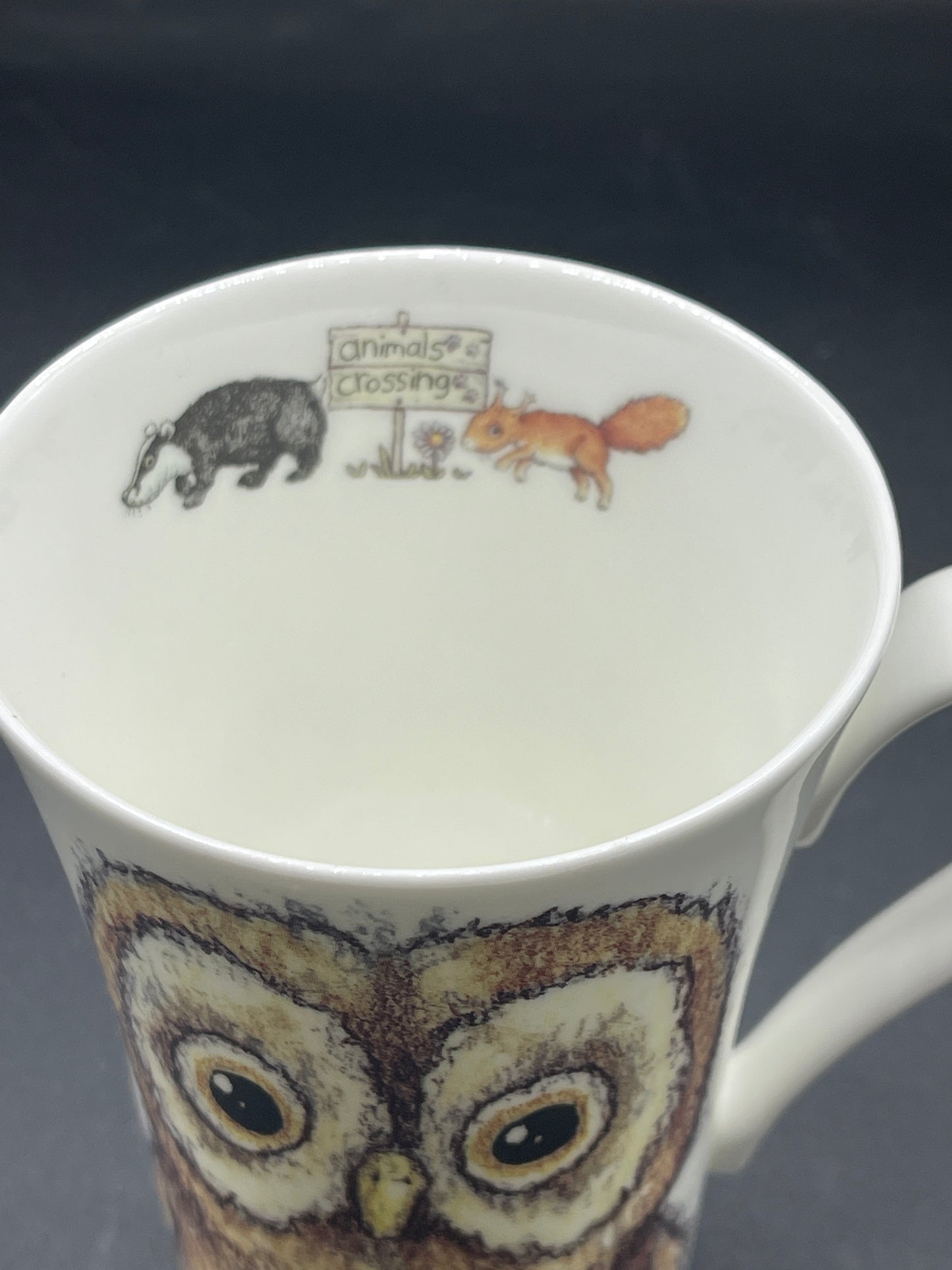 Animals Crossing by Roy Kirkham Bone China Mug with Rabbits and Owl Design