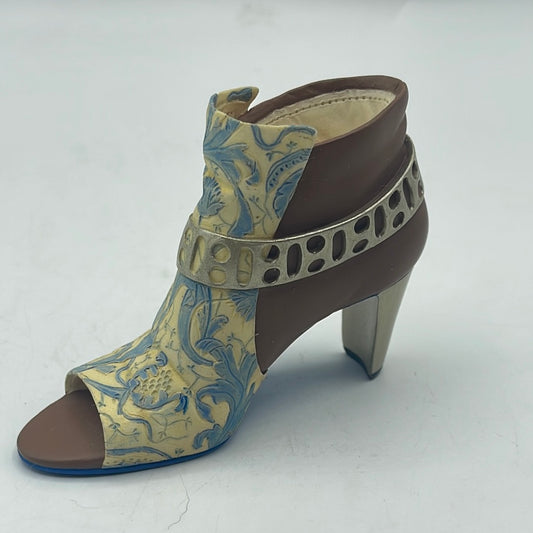 "Just the Right Shoe" Ceramic Brown with Blue and Yellow Shoe