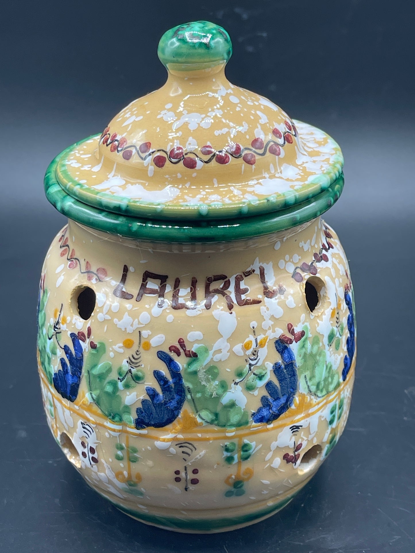 "Laurel" Bay Leaf Lidded Pottery Jar - Signed