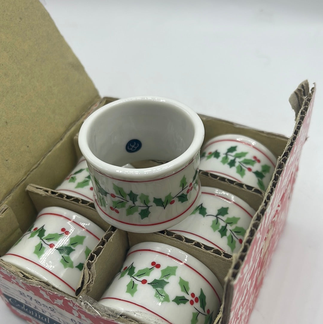 Colonial of Cape Cod Ceramic Christmas Napkin Rings -Set of 6