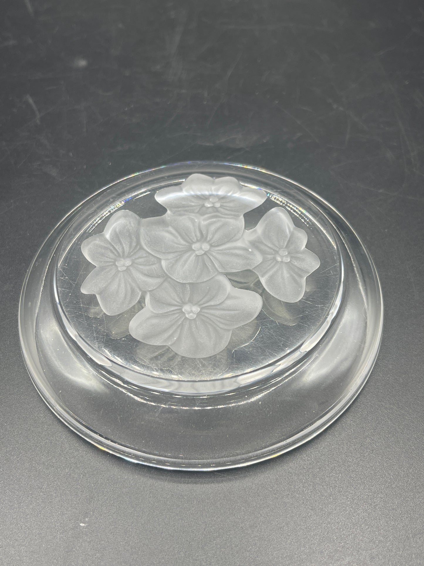 Mikasa Clear Glass Trinket Dish with Etched Flowers