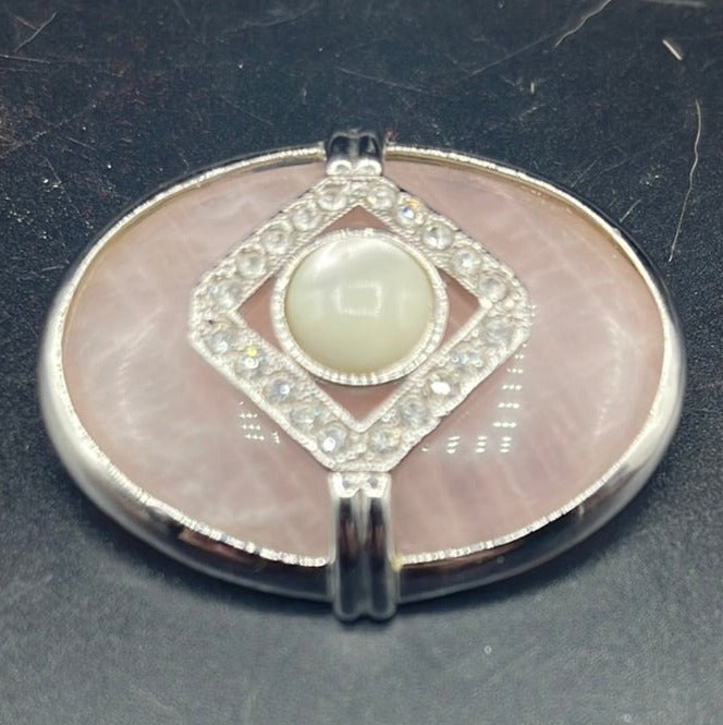 Rose Quartz Silver Tone Brooch