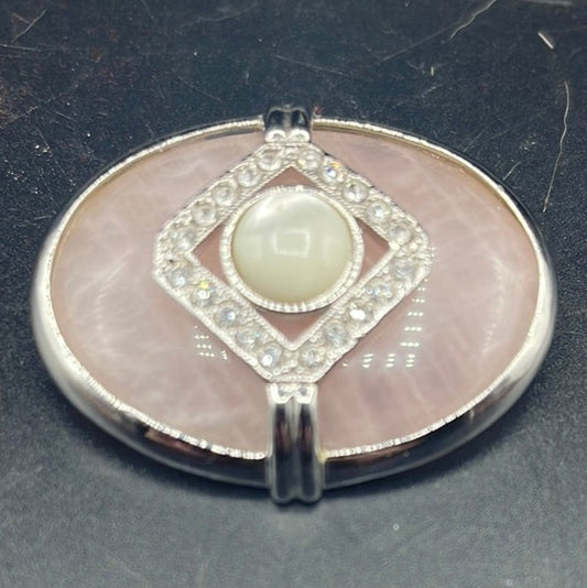 Rose Quartz Silver Tone Brooch