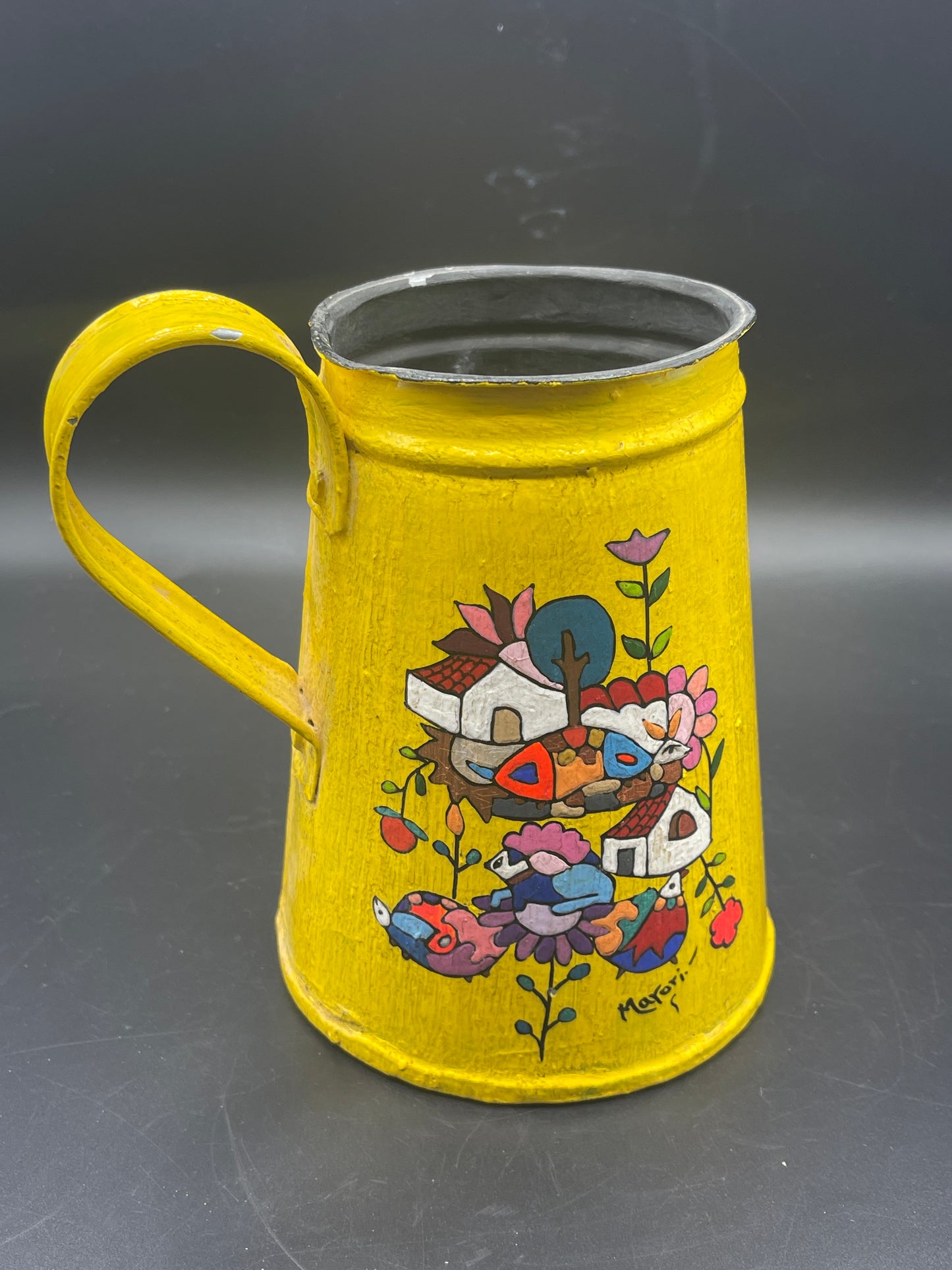 Hand Painted Folk Art Can