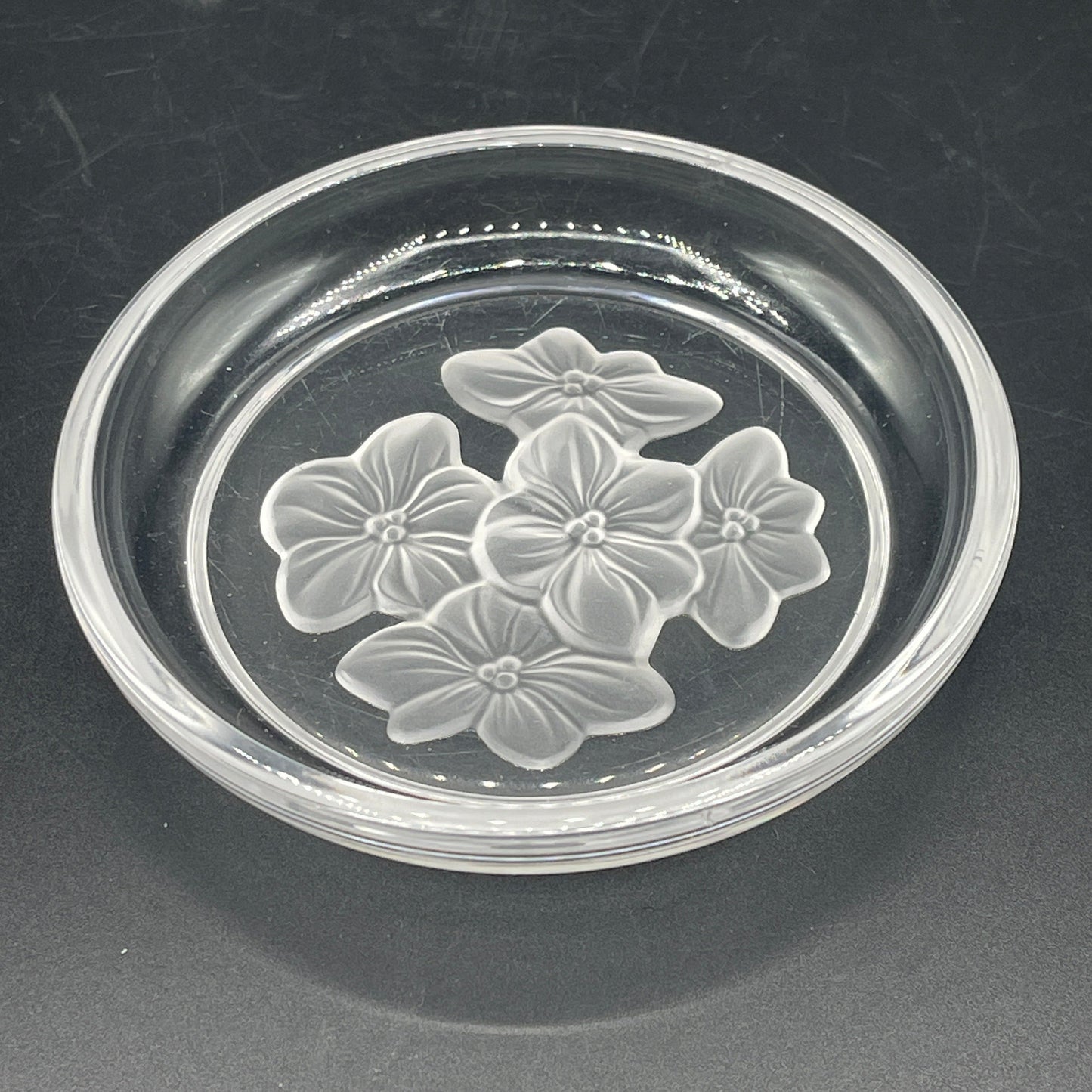 Mikasa Clear Glass Trinket Dish with Etched Flowers