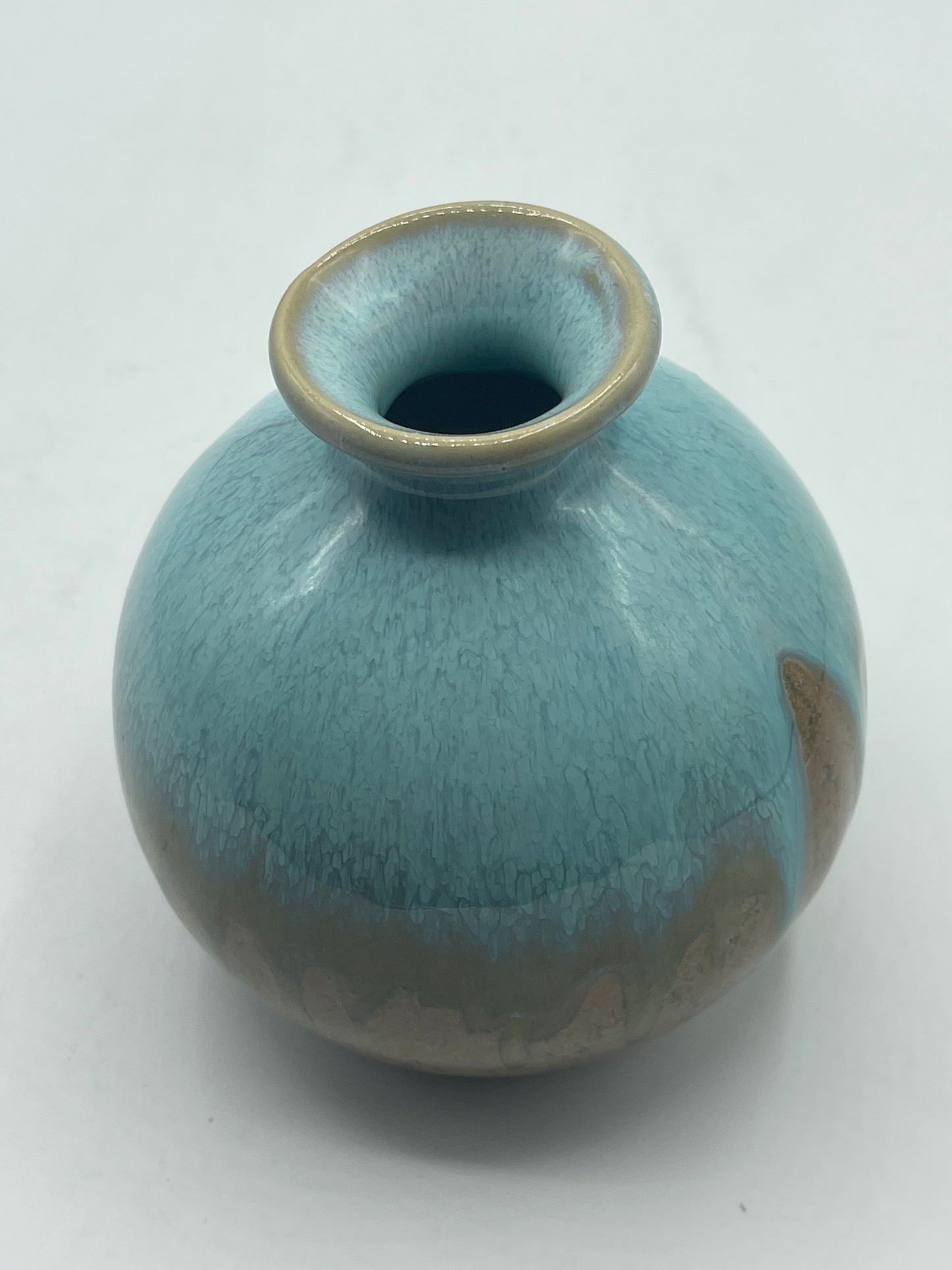 Small Blue and Brown Glossy Drip Glazed Vase