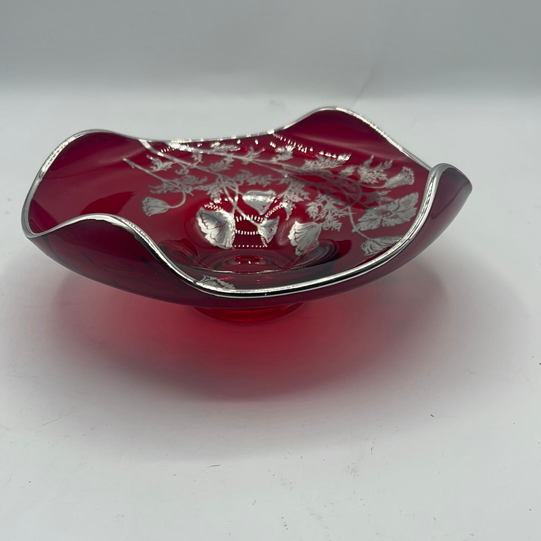 Viking Ruby Red Dish with Sterling Silver Overlay