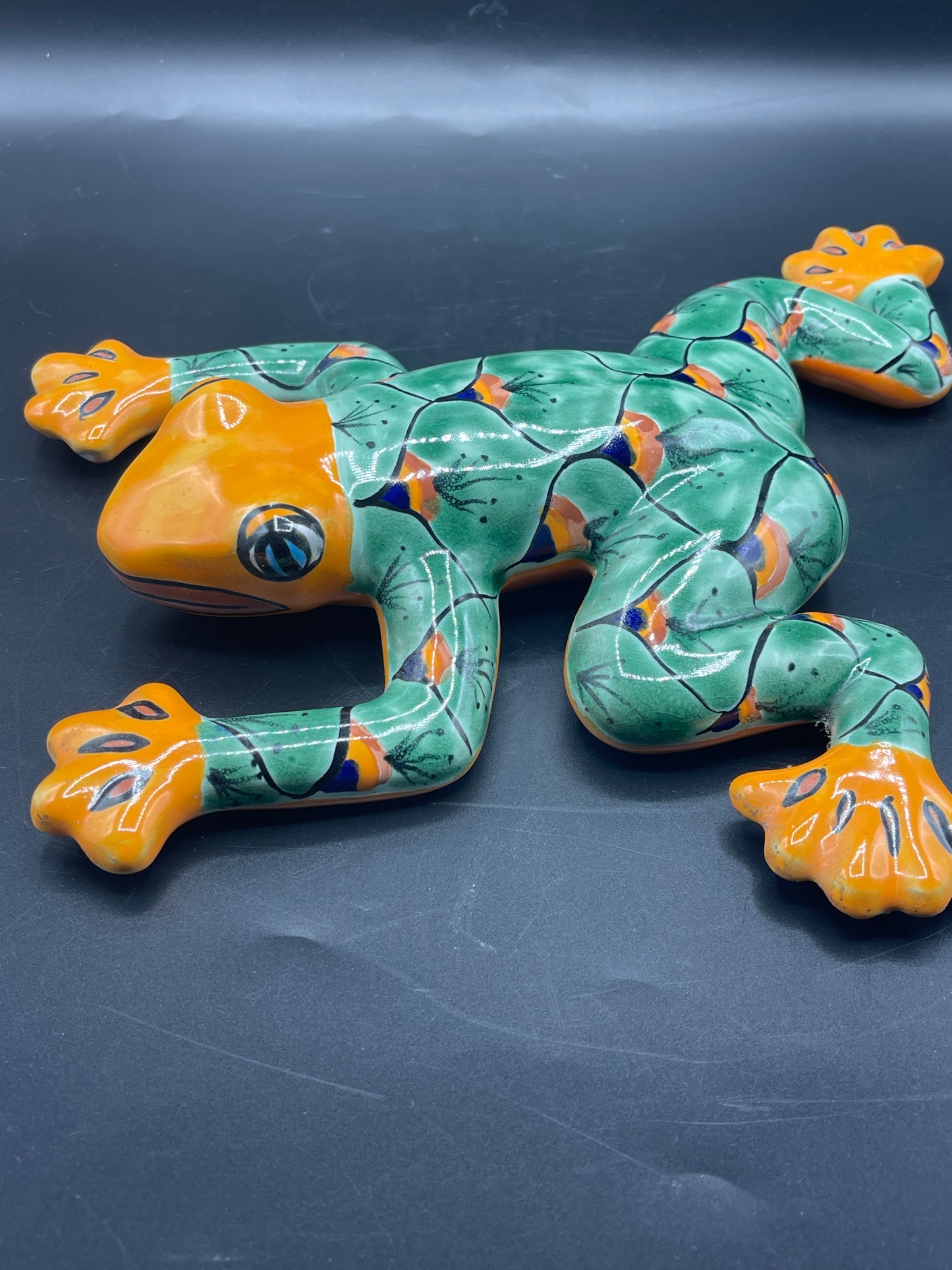 Mexican Tonala Pottery Orange and Green Wall Hanging Frog