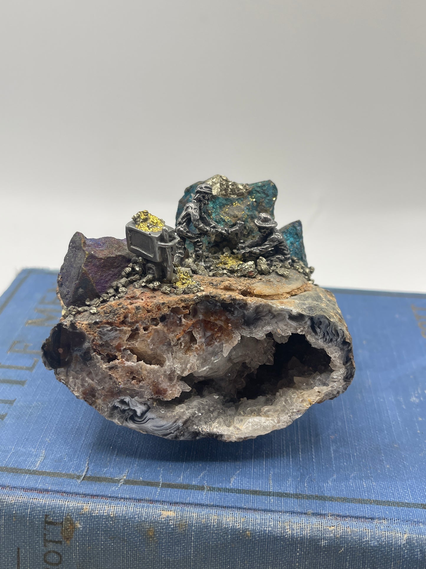 Geode with Pewter Miner Diorama