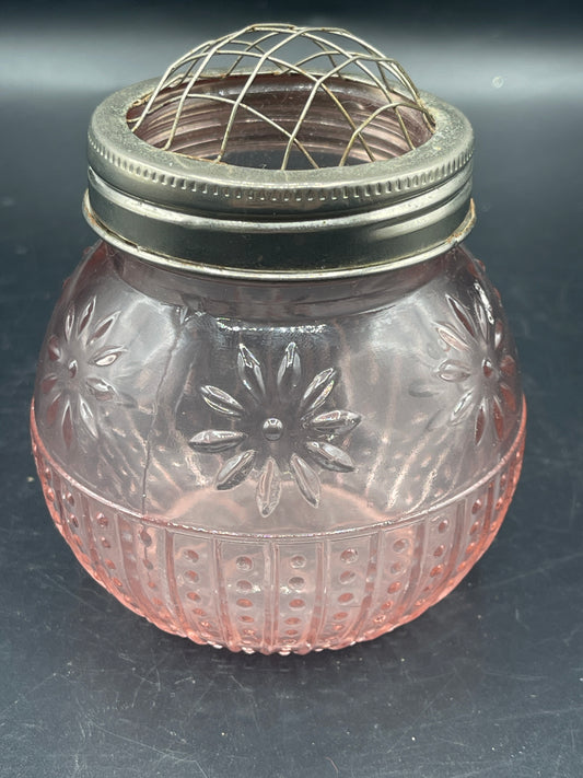 Vintage Pink Vase with Wire Flower Frog