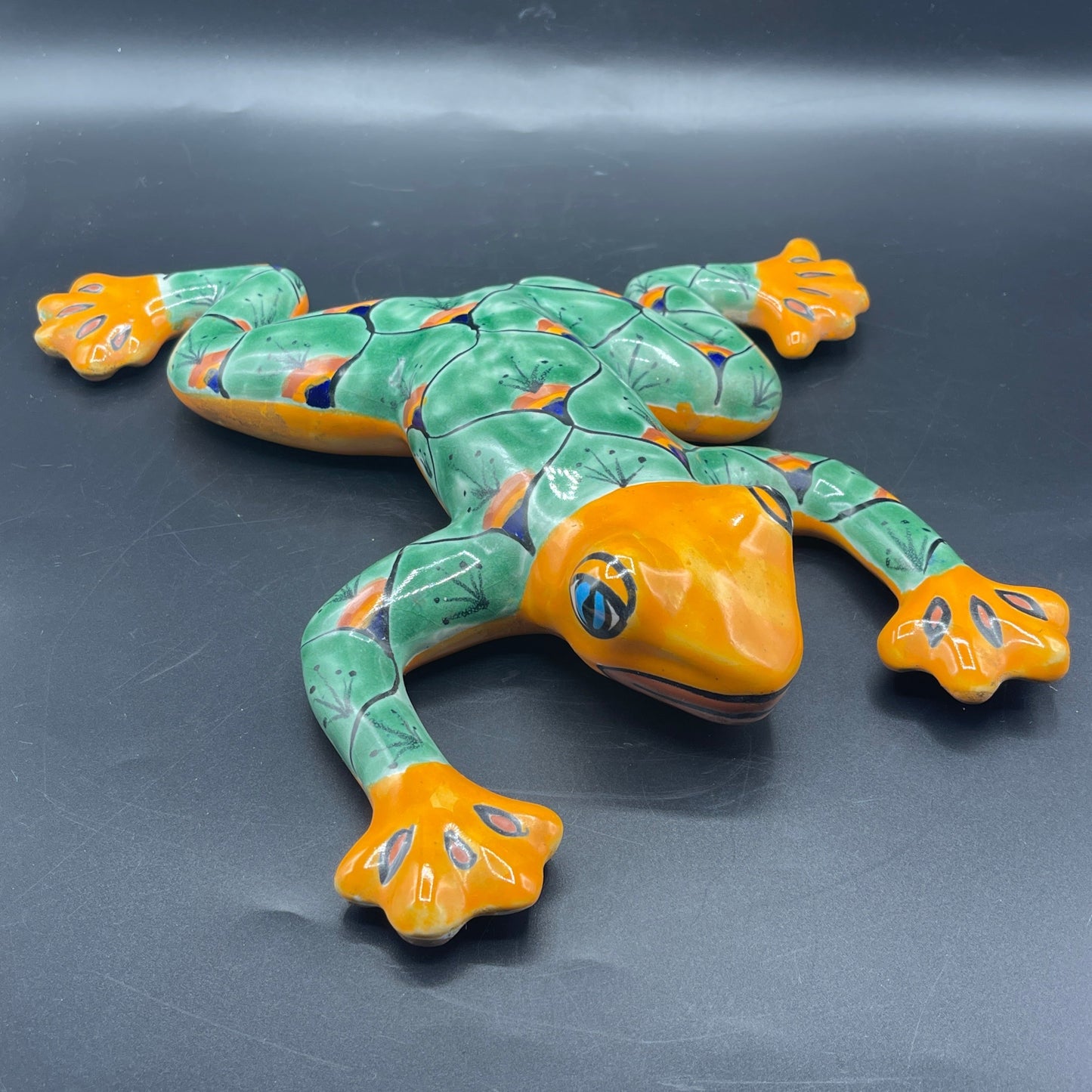 Mexican Tonala Pottery Orange and Green Wall Hanging Frog