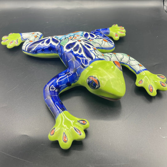 Mexican Tonala Pottery Blue and Green Wall Hanging Frog