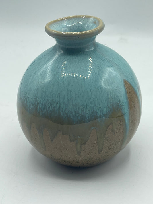 Small Blue and Brown Glossy Drip Glazed Vase