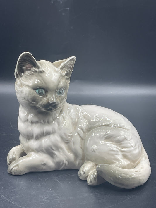 Vintage Japanese Porcelain Reclining Cat Figurine