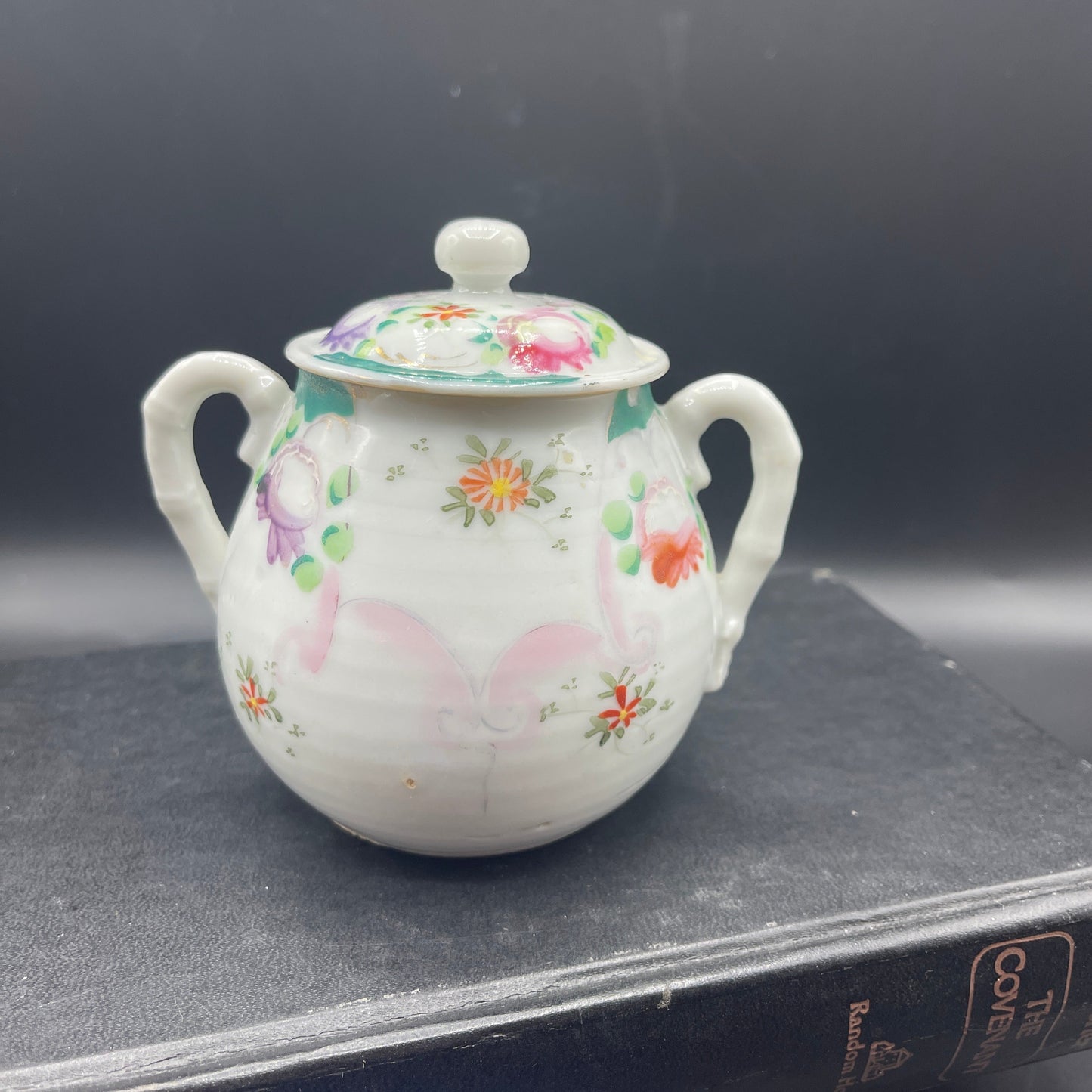 Asian Hand Painted Porcelain Lidded Sugar Bowl