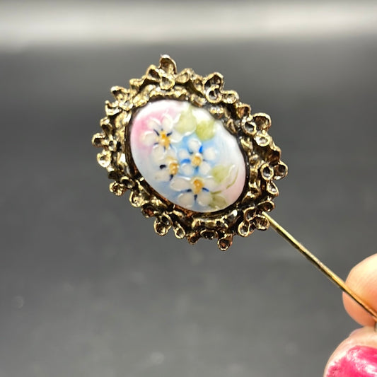 Vintage Hand-Painted Flower Stick Pin