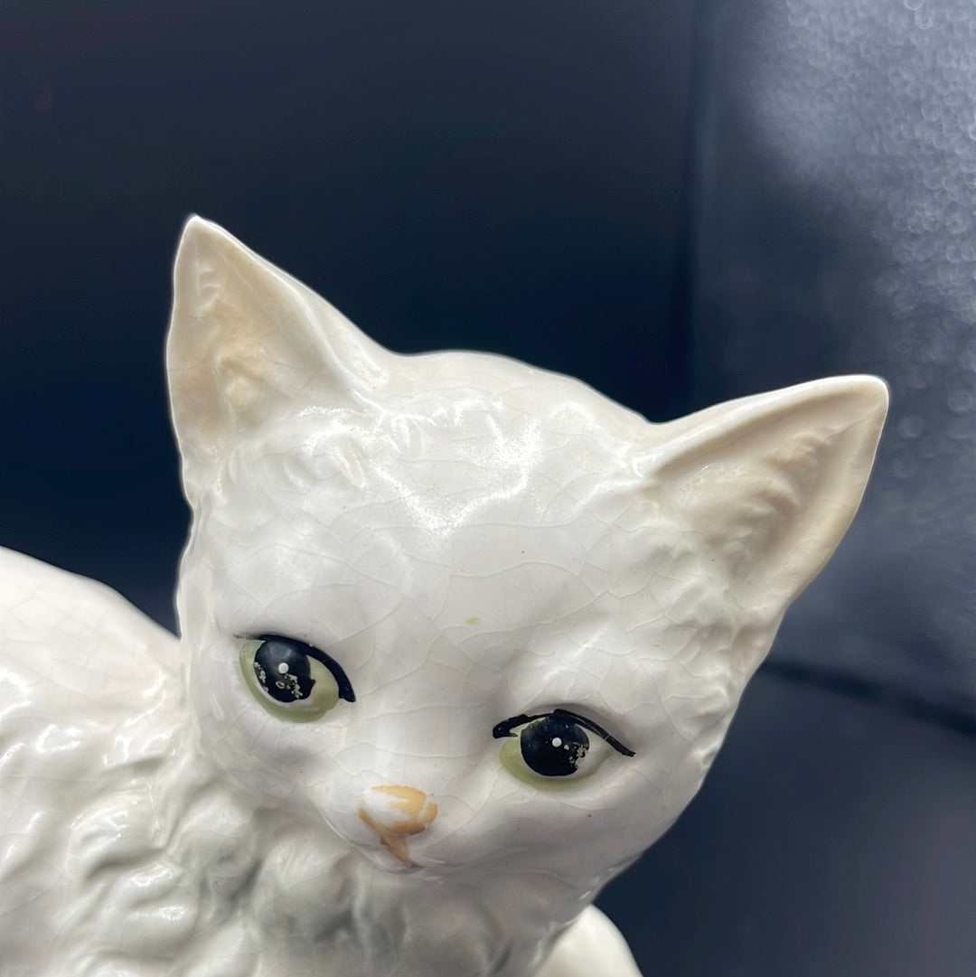 Vintage White Ceramic Kitten Figurine