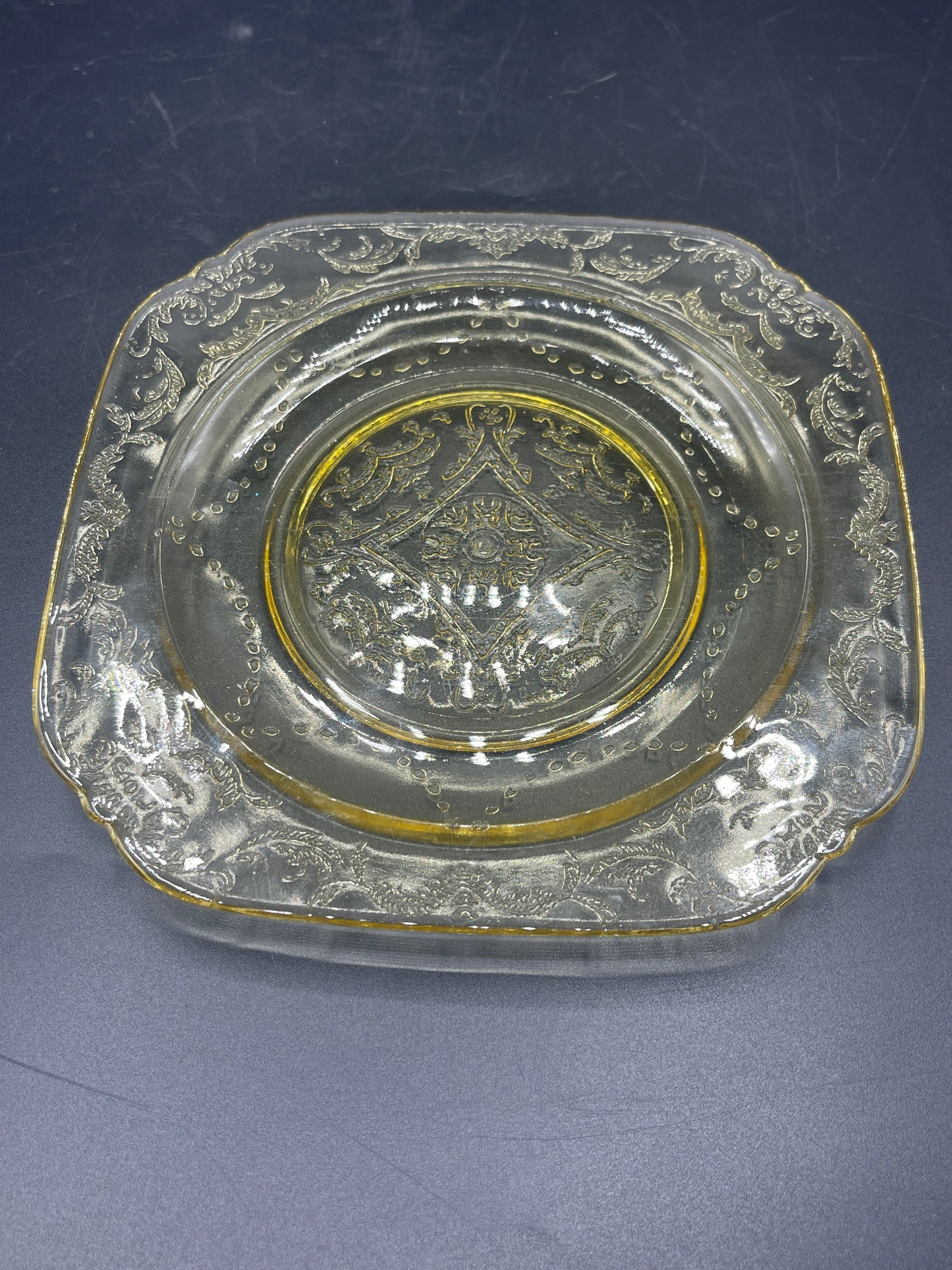 Vintage Depression Glass Plate - Madrid Pattern in Yellow