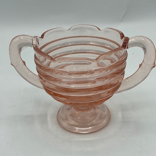 Pink Depression Glass Open Sugar Bowl - Ribbed with Handles