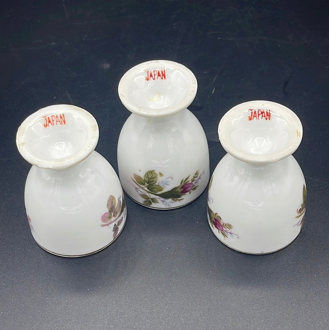 Vintage Wild Rosebud Egg Cups - Japan - Set of 3