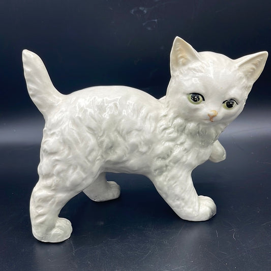 Vintage White Ceramic Kitten Figurine